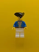 Pirate pi006 Blue Jacket White Legs, Black Pirate Triangle Hat Pirates Lego Mini