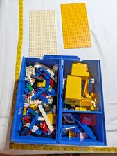 VINTAGE LEGO STORAGE BOX! 10X10! BUILDING BASE PLATES WITH USED LEGO BUNDLE!!!