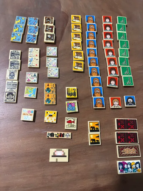 LEGO Printed Tile Lot 69 Pieces Harry Potter LOTR Maps Minifigure Faces