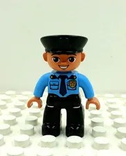 Lego Duplo Figure Police Officer round eyes bald lt. blue/black
