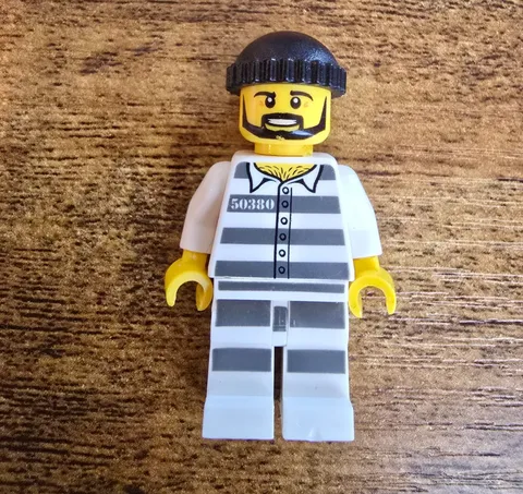 LEGO Police - Jail Prisoner - Prison Stripes, Stubble & Knit Cap - Mini Figure