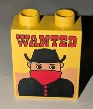 Lego Duplo Yellow 1x2x2 Brick With Wanted Poster Bandit Western Part # 4066pb011