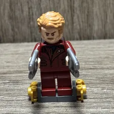 LEGO Minifigure Male Blond Hair Dark Red Outfit w/ Silver Arms & 2 Blasters