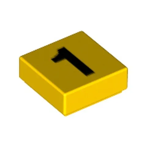 LEGO Part 3070bpr0026 - Yellow Tile 1 x 1 with Black '1' Print