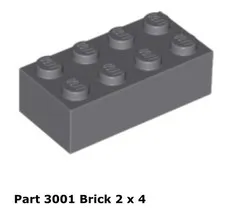 LEGO Dark Bluish Gray 2x4 Brick (3001) - 100 New Pieces - Building Bricks