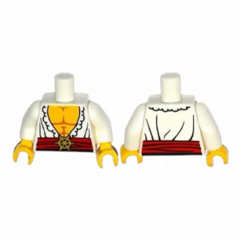 LEGO Minifigure Torso Open Shirt with Frills, Red Waist Sash and Gold Helm