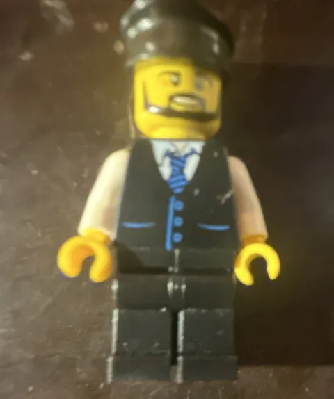 LEGO Minifigure Black Suit Vest w/ Blue Tie, Beard Face, Black Hat