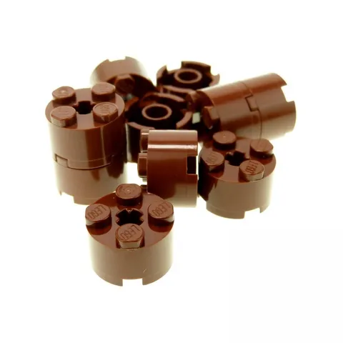 10x LEGO Construction Stone Round 2x2x1 Red Brown Axles Hole 6143 39223 3941