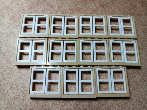 LEGO LOT 11 TAN WINDOW FRAMES 1X4X3 WITH WHITE PANES #60594