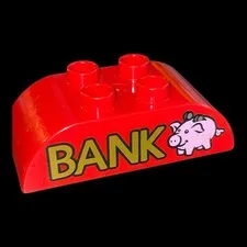 Duplo red decorated 2X4 block rounded   -bank- combined shipping (MISC41)