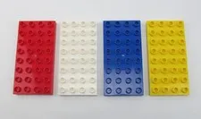 Lego Duplo Lot of 4 Base Plates 4x8 Pegs (2.5" x 5") ~ Red, White, Blue, Yellow