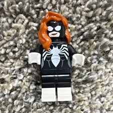 LEGO Minifigure Black Suit White Spider Emblem Orange Hair White Hands