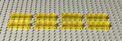 (8) LEGO Classic Space Trans-Yellow 1x4 Bricks w/out Bottom Tubes (3066)