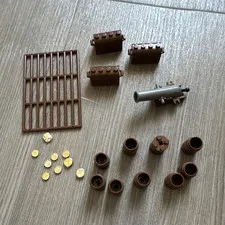 Vintage LEGO Pirates Treasure Lot Cannon Barrels Chests Gold Coins Castle Parts