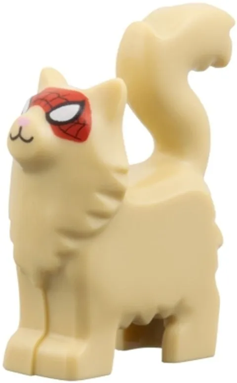 Lego New Cat Minifigure Tan Maine Coon Standing Red Mask Spider-Man India sp6