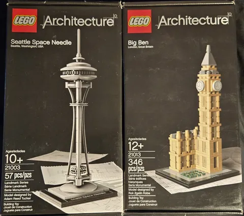 Two NIB Lego Architecture Sets, Big Ben 21013 And Seattle Space Needle 21003