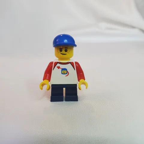 LEGO Town City Minifig Boy Classic Space Logo on Torso Blue Hat Dark Blue Legs