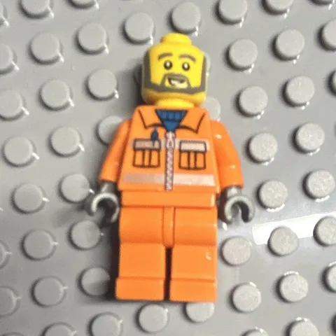 LEGO Minifigure Orange Jumpsuit Outfit Stubble Beard Yellow Head Plastic