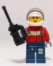 Lego Pilot Female Fire Suit W Carabiner Pattern Minifigure Red Lips & Radio