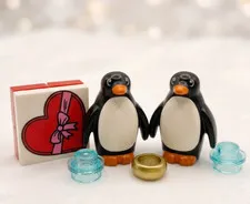 Lego Penguins in Love Proposal Gift Ring black gray eyes animal Snow Ice