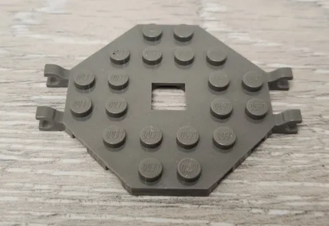 Lego 2539 Old Dark Gray Plate Modified 6 x 6 Octagonal Open Center and 4 Clips