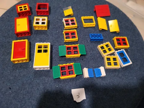 Vintage LEGO Doors Windows Shutters Lot Classic Town Red Yellow Green White