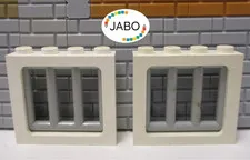 (G12/8/10) LEGO 2 x Window Frames 4033 White 1x4x3 + 6016 Grille Old Light Grey