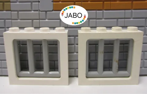 (G12/8/10) LEGO 2 x Window Frames 4033 White 1x4x3 + 6016 Grille Old Light Grey