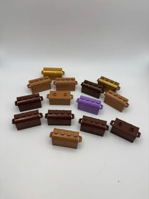 LEGO Bulk Lot x14 Treasure Chest Container Reddish Brown, Gold, Medium Nougat
