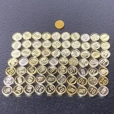 LEGO Vintage Chrome Gold Coins in 1, 2, 5, 10, 20, 30, 40 denominations X70