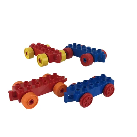 LEGO Duplo Vehicle Base 4pc Lot Red Blue Yellow Orange 2x6 Rolling Car Train