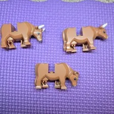  3 Lego Brown Cows / Cattle Farm Animal 2 w Horns