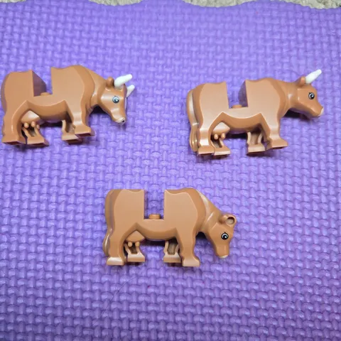 3 Lego Brown Cows / Cattle Farm Animal 2 w Horns