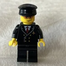 LEGO Classic Town Airline Pilot Black Uniform, Red Tie, With Newer Aviators Head