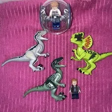 LEGO Jurassic World Lot- 3 Dinosaurs, 2 Mini figure People, Gyro Ball-Authentic