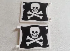 2x Jolly Roger Flag 6x5 Skull and Crossbones Pattern on both sides - for Lego