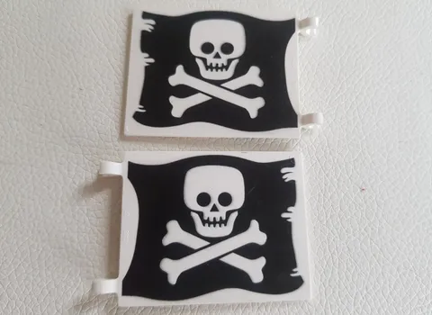 2x Jolly Roger Flag 6x5 Skull and Crossbones Pattern on both sides - for Lego