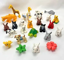 Lego Duplo & Similar Animal Figures Lot Dogs, Cats, Fish, Rabbit, Turtle Giraffe