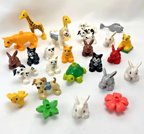 Lego Duplo & Similar Animal Figures Lot Dogs, Cats, Fish, Rabbit, Turtle Giraffe