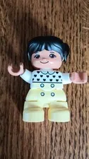 Lego Duplo Figure Asian Girl White Shirt Yellow Pants Pigtails