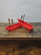 2 LEGO Pirates Red Rowboat Boat w/ Brown Oars & Oarlocks 2551 87585 T19
