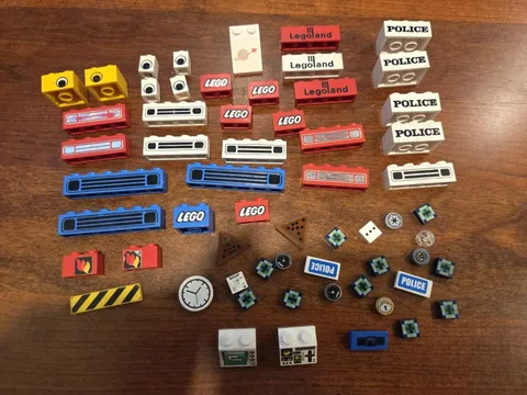 Lego Parts With Graphics Or Labels On Them. Some Vintage.