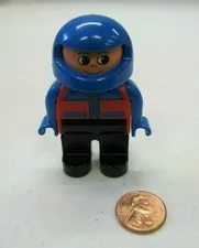 LEGO DUPLO Motorcycle RACER RACE Man 2.5" Figure w/ Blue Helmet Red Vest Vintage