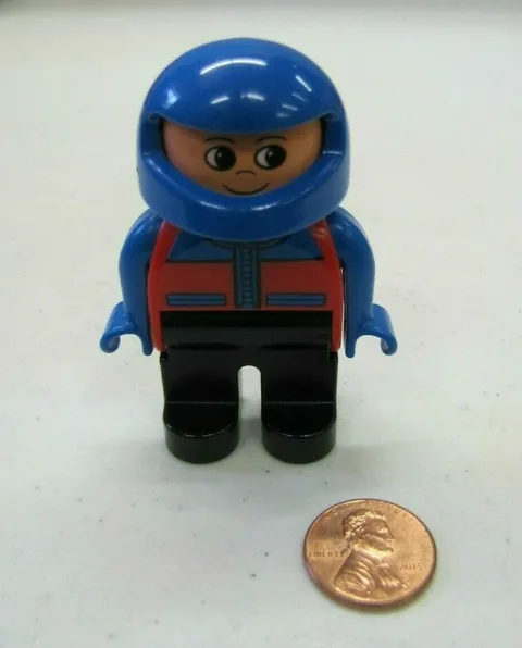 LEGO DUPLO Motorcycle RACER RACE Man 2.5" Figure w/ Blue Helmet Red Vest Vintage