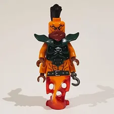 LEGO Orange Tiger Minifigure Dark Green Armor Black Hairpiece Plastic