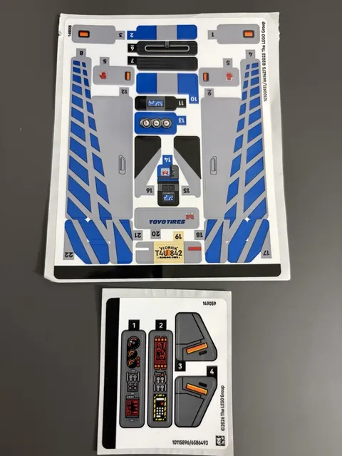 LEGO Nissan Skyline Set 76917 and Batman v Superman Set 76331 sticker sheets