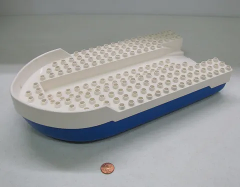 Vtg Lego Duplo Large Blue & White Hull White Top Boat Ship 1984 12x23 Floating