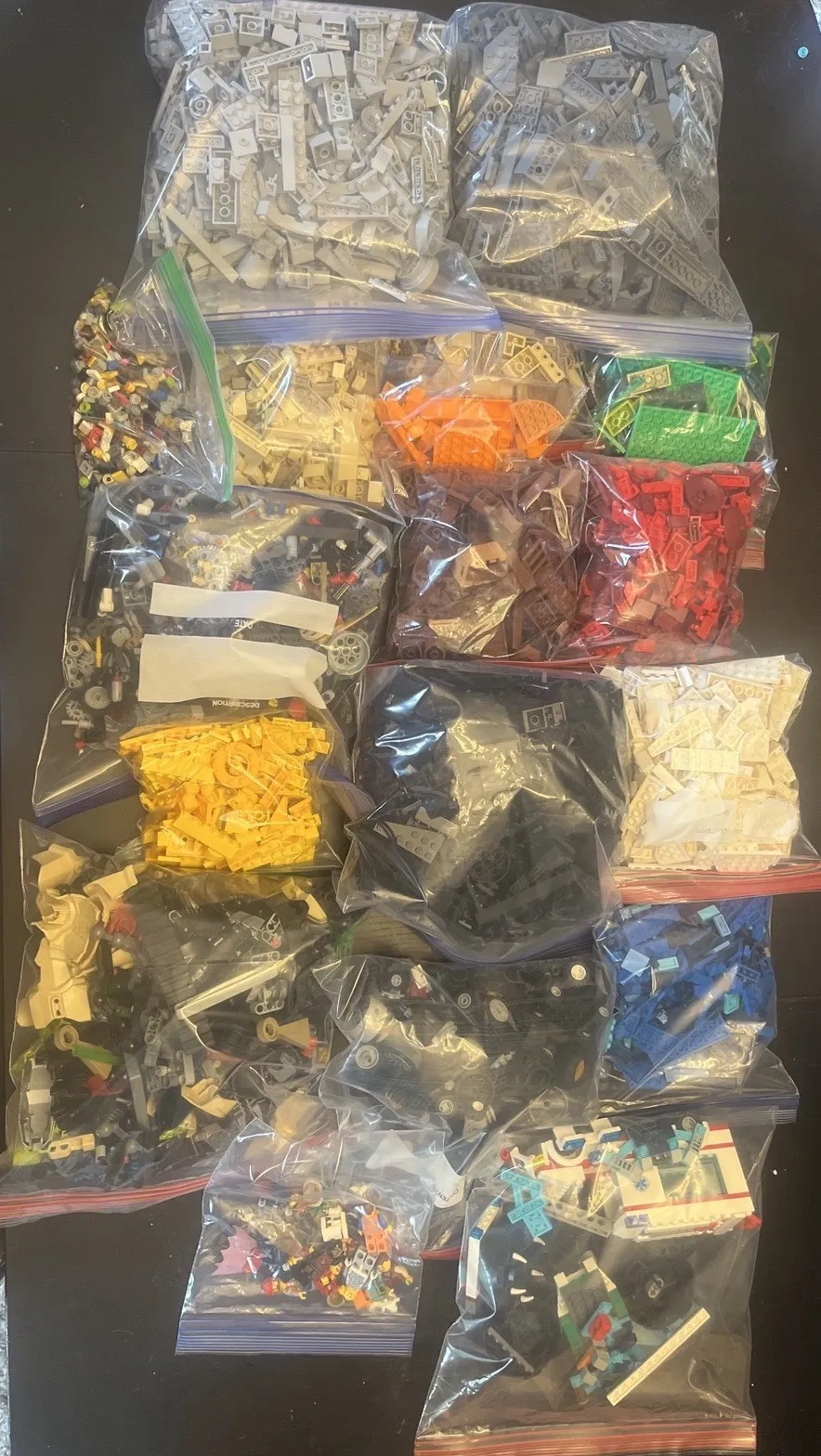 Large color sorted LEGO bulk with some minifigures and parts
