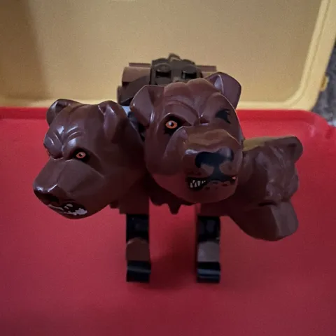 LEGO Brown Black 3-Headed Dog Animal Figure from Fluffy Encounter Set 76387