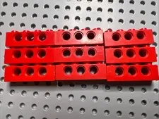 LEGO 3701 Red Technic, Brick 1 x 4 with Three Holes - 9 Pieces